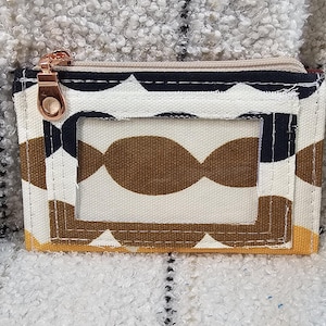 Handgefertigte Brieftasche, klein, mit Reißverschluss, Außen-ID-Fenster, mehrfarbige Baumwollleinwand