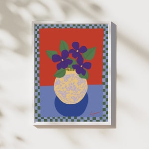 Veilchen in der Vase Museum Qualität Kunstdruck, personalisierte Februar Geburt Blume, Hand gezeichnet, Ästhetisches Wohnkultur Wand Kunst Poster