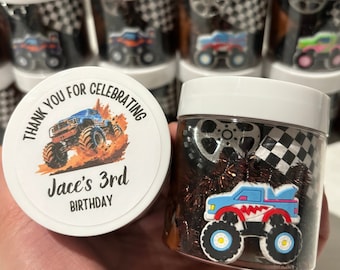 Monster Truck inspired  Sensory Playdough jar, Party Favor - 4oz Non-Toxic, Homemade dough