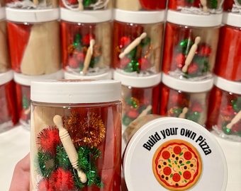 Build your own Pizza, Sensory Playdough jar, Party Favor - Non-Toxic, Homemade dough