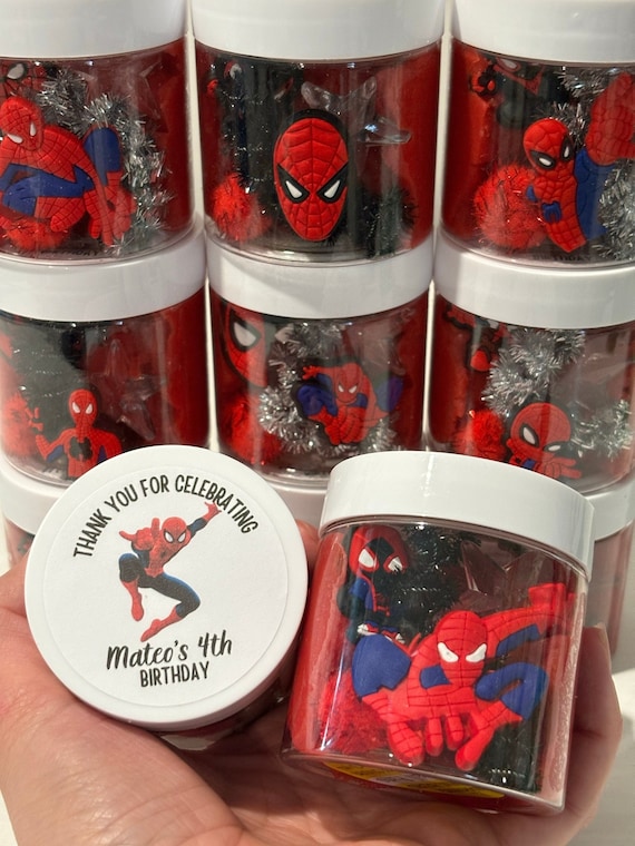 Tarro de plastilina sensorial inspirado en Spiderman, favor de