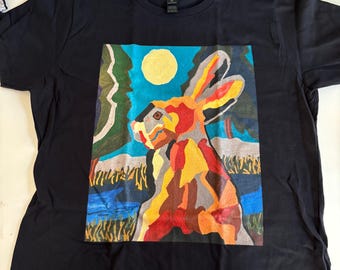 T shirt with Rabbit looking at Moon graphic