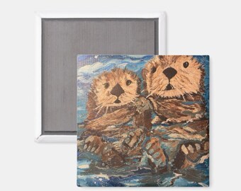 Otter art work on 2” square magnet, Otterly in Love