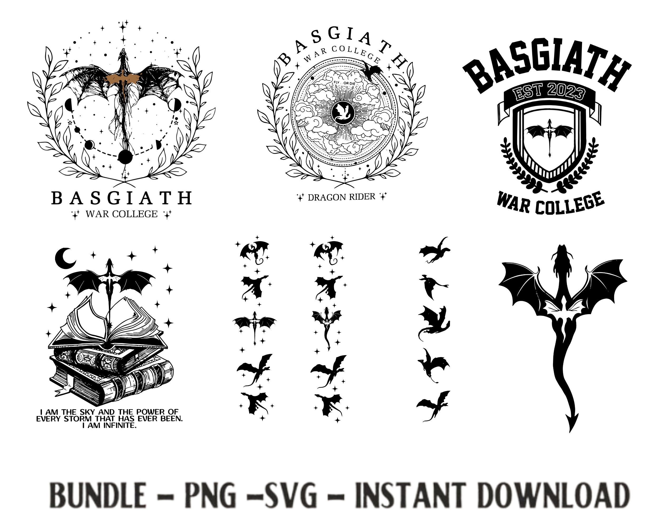 Basgiath War College Bundle, Fourth Wing Dragon SVG/PNG, Iron Flame PNG, Basgiath Clipart, Dragon Rider, Violet Sorrengail, Xaden Riorson