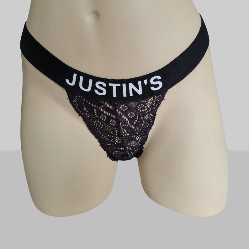 Name Underwear Custom Thong Personalized with name or phrase Perfect Couple Gift Anniversary Gift Bride Gift Black