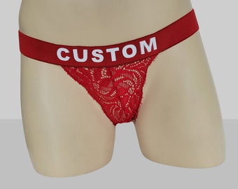 Personalisierter Spitzen-Tanga - Personalisiert mit Namen oder Satz - Perfektes Paar-Geschenk - Jahrestagsgeschenk - Braut-Geschenk