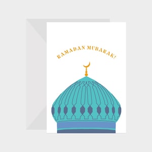 Cartão de felicitações islâmico elegante Blue Dome Ramadan Mubarak 5x7 - perfeito para o Ramadã