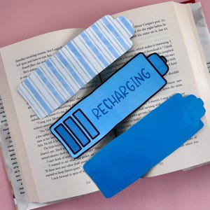 Recharging Battery Double Sided Laminated Cute Simple Bookmark - Perfect Gift for Readers, Booktok Bookmark