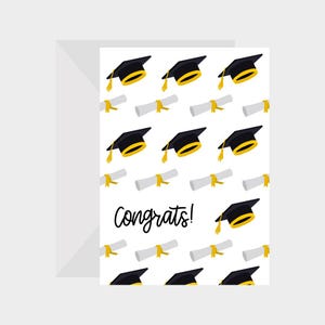Félicitations diplômé ! Carte de voeux, chapeau et parchemin 5 x 7 - parfait pour les remises de diplômes