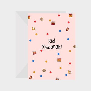 Ilustração dispersa de Eid Mubarak 5x7 Cartão de felicitações islâmico - perfeito para Eid