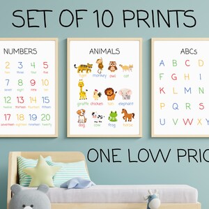 Set of 10 Educational Wall Art, Kids Wall Art, Nursery Decor, Classroom Poster, Homeschool Printables, Alphabet Poster, Playroom Poster