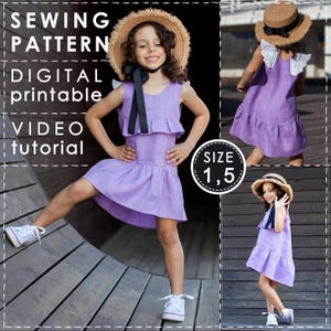 1.5 Size Printable Digital Sewing Pattern PDF Cottagecore Summer Ruffle Girl Dress Easy Linen Sundress Baby to Teen Sizes Instant Download