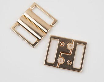 Premium 3/4" (20 mm) Gold Bra Buckle Closure Bikini Clasp with a Double Lock Bra Front Closures Lingerie Clips Fastener for Underwear