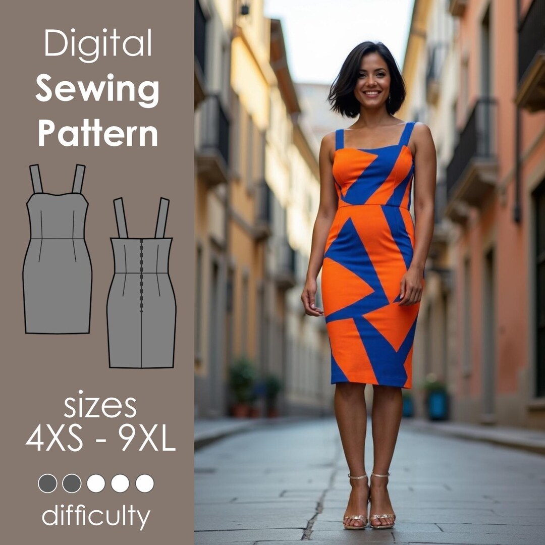 Sheath Sewing Pattern Sheath Dress Sewing Pattern Digital Download Wide Strap Fitted Cocktail ...