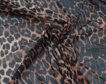 Stretch Mesh Fabric Leopard Print 150cm/59" Sheer Transparent Soft Power Net Elastic Bra Making, Underwear, Dance Costumes, Stagewear