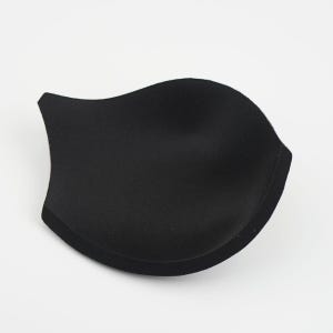 May include: Black bra cup padding insert. The padding is made of a soft, flexible material and has a smooth, rounded shape.
