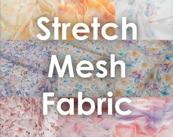 Mesh Fabric Small Floral Abstract Print 150cm/59" Sheer Transparent Soft Power Net Elastic Bra Making, Underwear, Dance Costumes, Stagewear