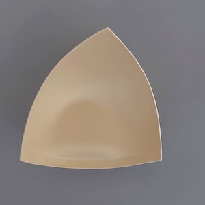 Puede incluir: Un inserto de sujetador de espuma de color beige en forma de triángulo.