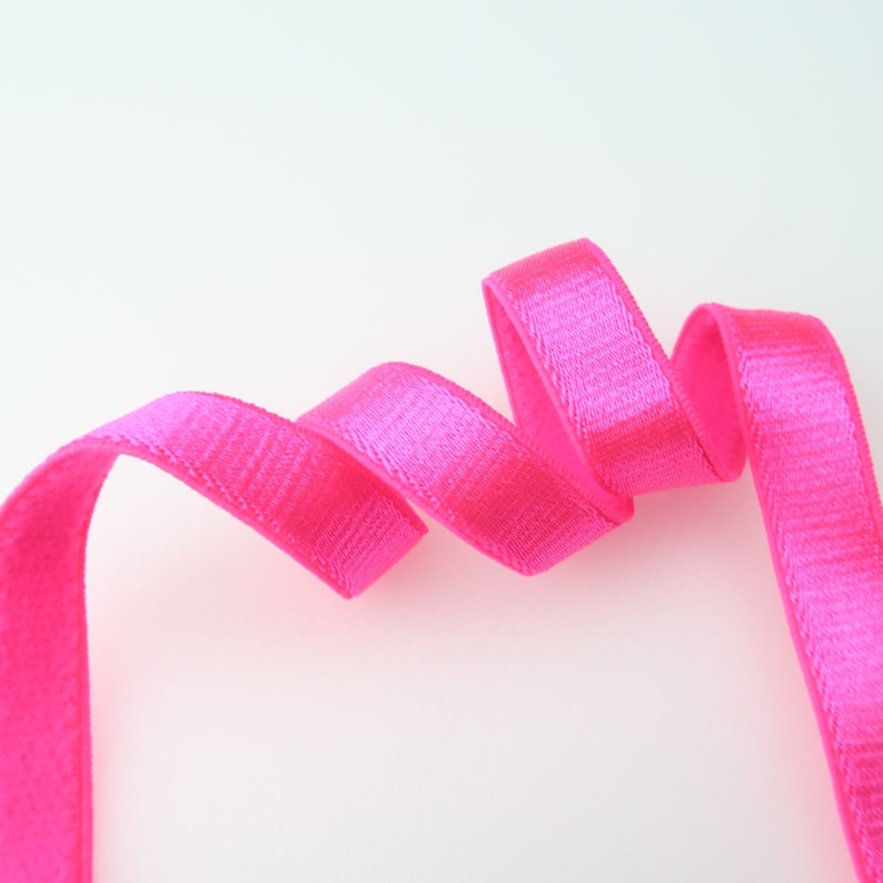 Sangle élastique 10 mm ou 3/8 9 couleurs dos en peluche cerclage en satin jupe élastique couture de ceinture fournitures de lingerie élastiques accessoires de vêtement Pink neon