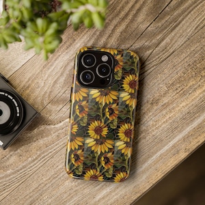 Herbst Sonnenblumen Handyhülle Faux Glasmalerei Floral Case Blumenliebhaber Geschenk Gärtner für iPhone 16 15 14 13