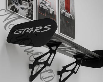 GT4 RS Style Spoiler Shelf – Aerodynamic Rear Wing Wall Shelf with Bold Lettering