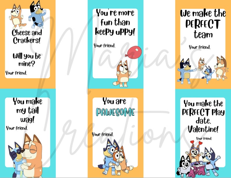 Bluey Printable Valentines Cards Etsy