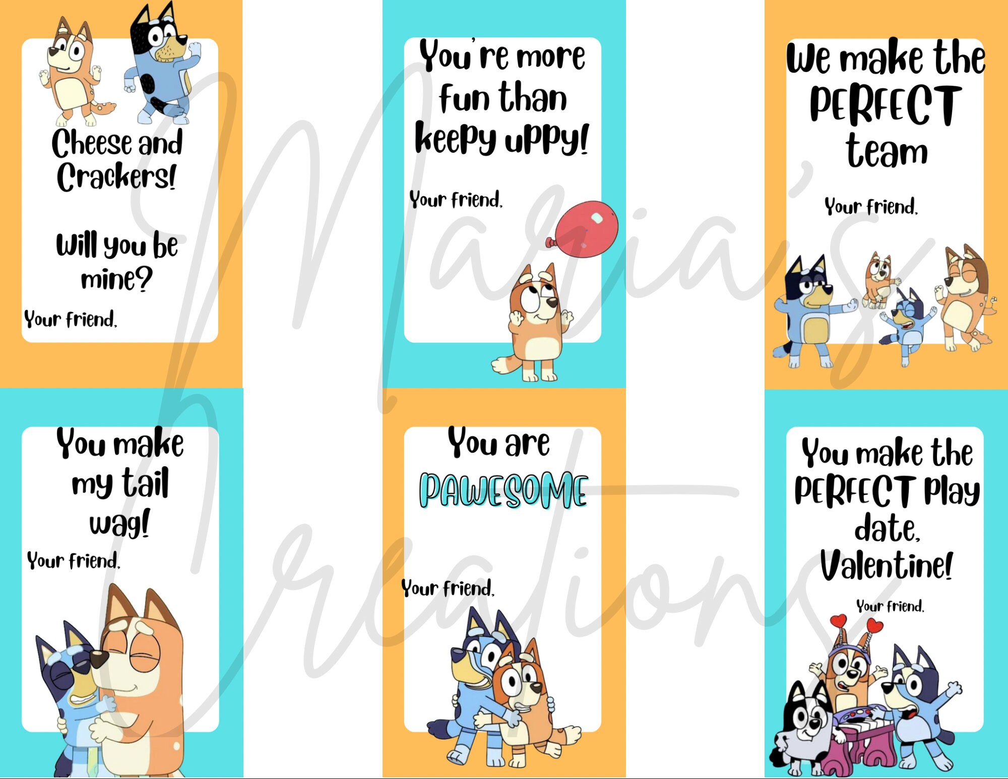 Bluey Printable Valentines Cards Etsy