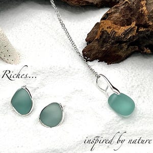 Rare Sea Glass Jewelry Set: Necklace & Earrings - Mediterranean Find Seamist stud set