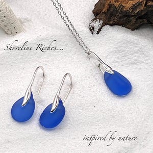 Rare Sea Glass Jewelry Set: Necklace & Earrings - Mediterranean Find Cobalt dangle set