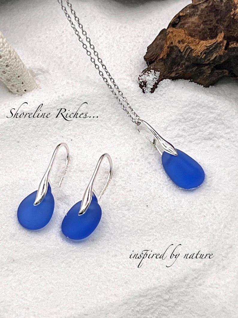 Rare Sea Glass Jewelry Set: Necklace & Earrings - Mediterranean Find Cobalt dangle set