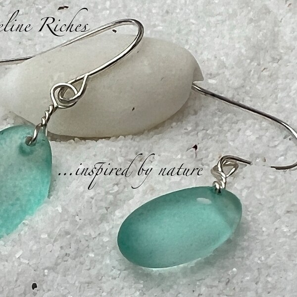 SEA GLASS ~ earrings ~ dangle earrings with a sea glass pebble ~ comes in 2 colours aqua or sage