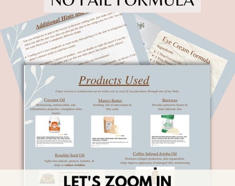 Eye Cream Formula, Skincare Printable, Step by Step Eye Cream Formula, Nourishing Eye Cream Recipe, Perfect Skincare Gift