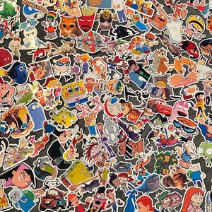 Nostalgic 90’s-2000’s Cartoon Stickers, 25-50-100-200 Random Pack, Water Resistant Glossy Vinyl Stickers.