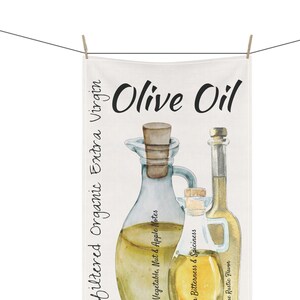 Olive Oil Tea Towel,Italian Kitchen Decor, Italy Inspired Dish Towel, Olive Oil, Bridal Party Gift, European Home Decor, Tuscany, EVOO Gift