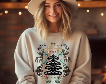 Christmas Folk Art Sweatshirt: Scandinavian Hygge Sweater