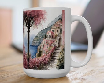 Pink Amalfi Coast Coffee Mug: Italy Souvenir Tea Cup