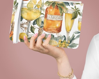 Limoncello Leather Clutch, Lemon Clutch Bag, Italian Pouch, Aperol Spritz, Makeup Bag, Gift for Her, Italy travel accessory, summer theme
