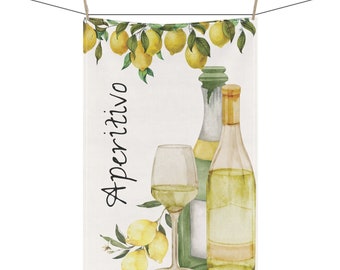 Aperitivo Cin Cin Tea Towel: Italian Lemons & Wine Kitchen Decor