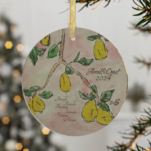 Amalfi Coast Souvenir Christmas ornament l Art Ornament l Italy Ornament l Custom hand drawn ornament l Amalfi lemons  l Unique Italy gift