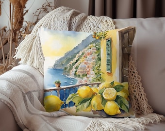 Amalfi Coast Pillow: Positano Italy Watercolor Home Decor