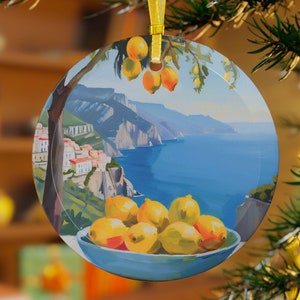 Amalfi Coast Italy Glass Ornament, Italy Travel Gift, Italy Lemon Decor, Sorrento Souvenir, Christmas Tree Decor, Christmas Decor Italy Gift