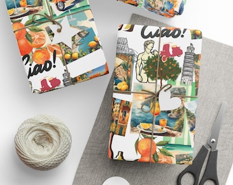 Cadeaupapier collage Italië: Amalfikust, Venetië, Pisa