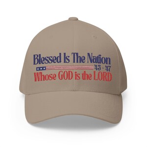 Embroidered Trump Baseball Hat: Patriotic USA, Blessed is the Nation Khaki