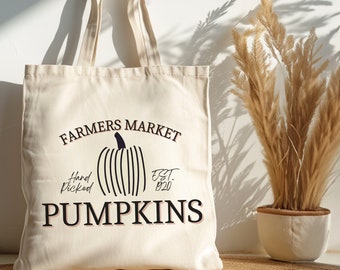 Bolsa de lona de algodón con calabazas del mercado de agricultores - Compras de otoño
