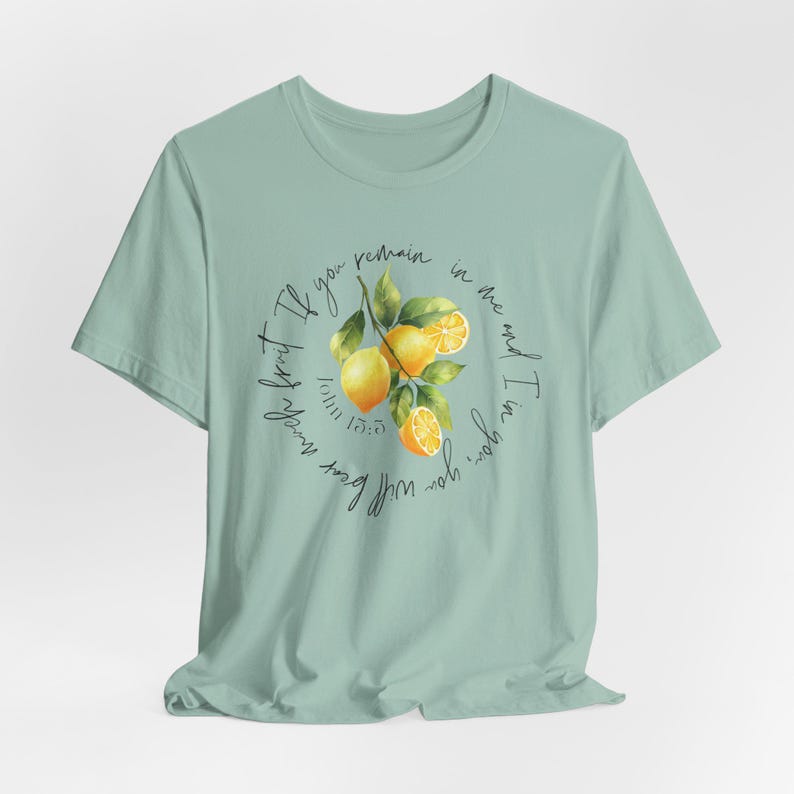 Italy Lemon Scripture T-shirt: Faith Based Amalfi Coast Tee Dusty Blue