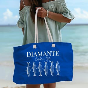 Diamante Calabria Italy fishermen aesthetic Weekend tote bag l Italy Tote l bridesmaid tote l Oversized bag l Italy Duffel l fish motif