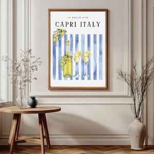 La Dolce Vita Capri Italy Limoncello Poster, Bar Cart Poster, Trendy Wall Art, Minimalist Elegant Italy Retro Print, Party Signature Drink