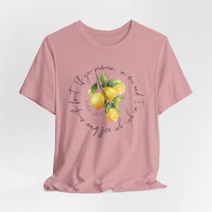Italy Lemon Scripture T-shirt: Faith Based Amalfi Coast Tee Orchid