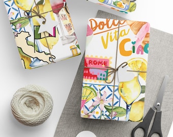 Cadeaupapier Italië: thema Amalfikust, limoncello-ontwerp