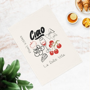 Theedoek van biologisch katoen La Dolce Vita: keukendecor Italië